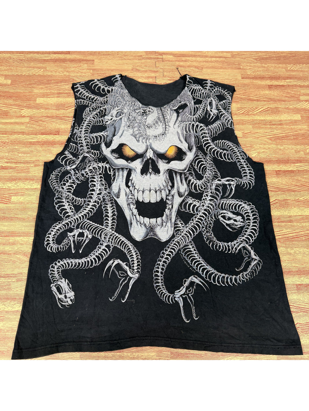 Vintage 1993 Liquid Blue Medusa Skull Snake Tank Top 90s Horror L